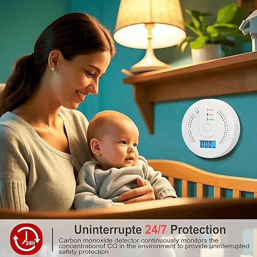 Miniatura 4 de Detector digital de monóxido de carbono con pantalla LCD y advertencia de sonido, indicadores de fallaalarmafuncionamiento, funciona con pilas AA,