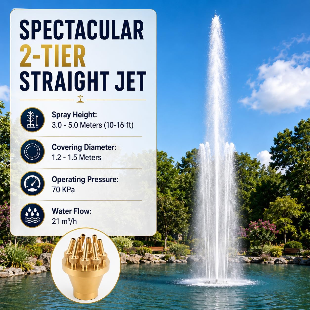 1" DN25 2-Tier Straight Fountain Nozzle, Brass Pond Fountain Head