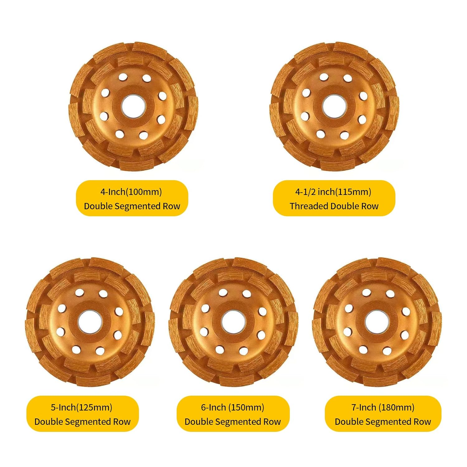 Double Row Diamond Cup Grinding Wheel 4in/100mm, Concrete Turbo Diamond Grinding Cup Wheel Arbor Concrete Grinder Wheel for Polishing and Cleaning Stone Surface, Cement, Marble Rock Granite