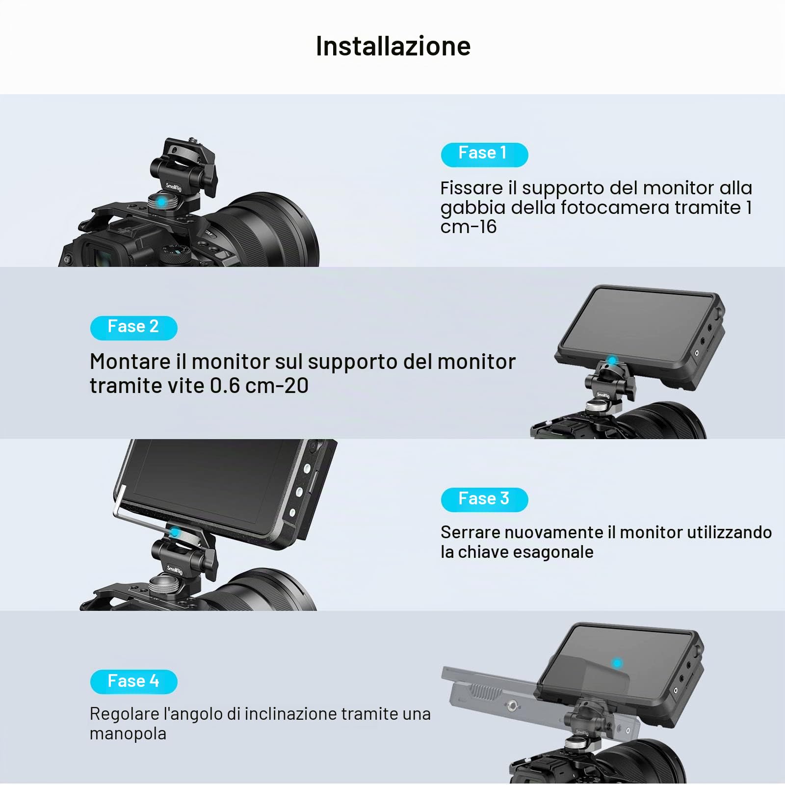 (Aggiornato) SMALLRIG ARRI-Style Supporto per Monitor da Campo da 5" e 7" con Rotazione a 360° e Inclinazione di 180° Supporto Anti-Torsione - 2903B