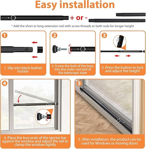 Miniatura 6 de BsBsBest Barra de seguridad para puerta corrediza en el interior, paquete de 2 barras de seguridad ajustables de 18 a 51 pulgadas, cerraduras de