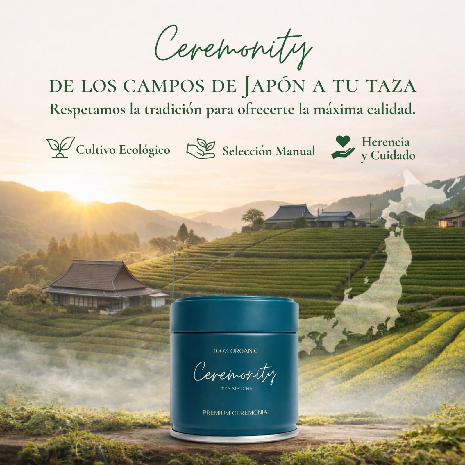 Té Matcha Ceremonial Orgánico Japonés 30g – Matcha en Polvo Premium – 100% Orgánico, Puro, Sabor Suave y Color Intenso – Lata Hermética con Anilla para Máxima Frescura y Conservación