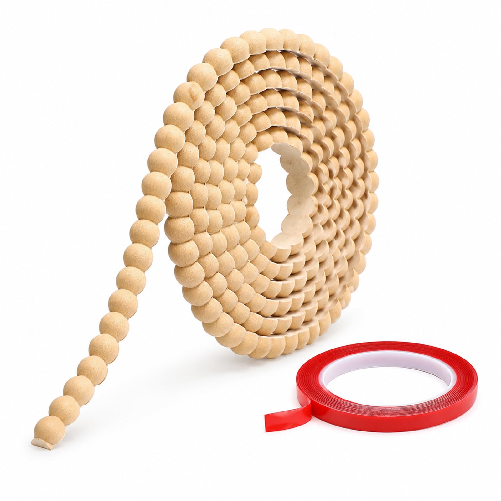 Flexible Bobbin Trim Moulding, Self Adhesive Beading Trim, PVC Flexible Moulding Beaded with 5M Adhesive Tape, Peel and Stick Moulding for Wall, Ceiling, Cabinet, Worktop, Bath and Tile Edge (20mm×3m) — image 1