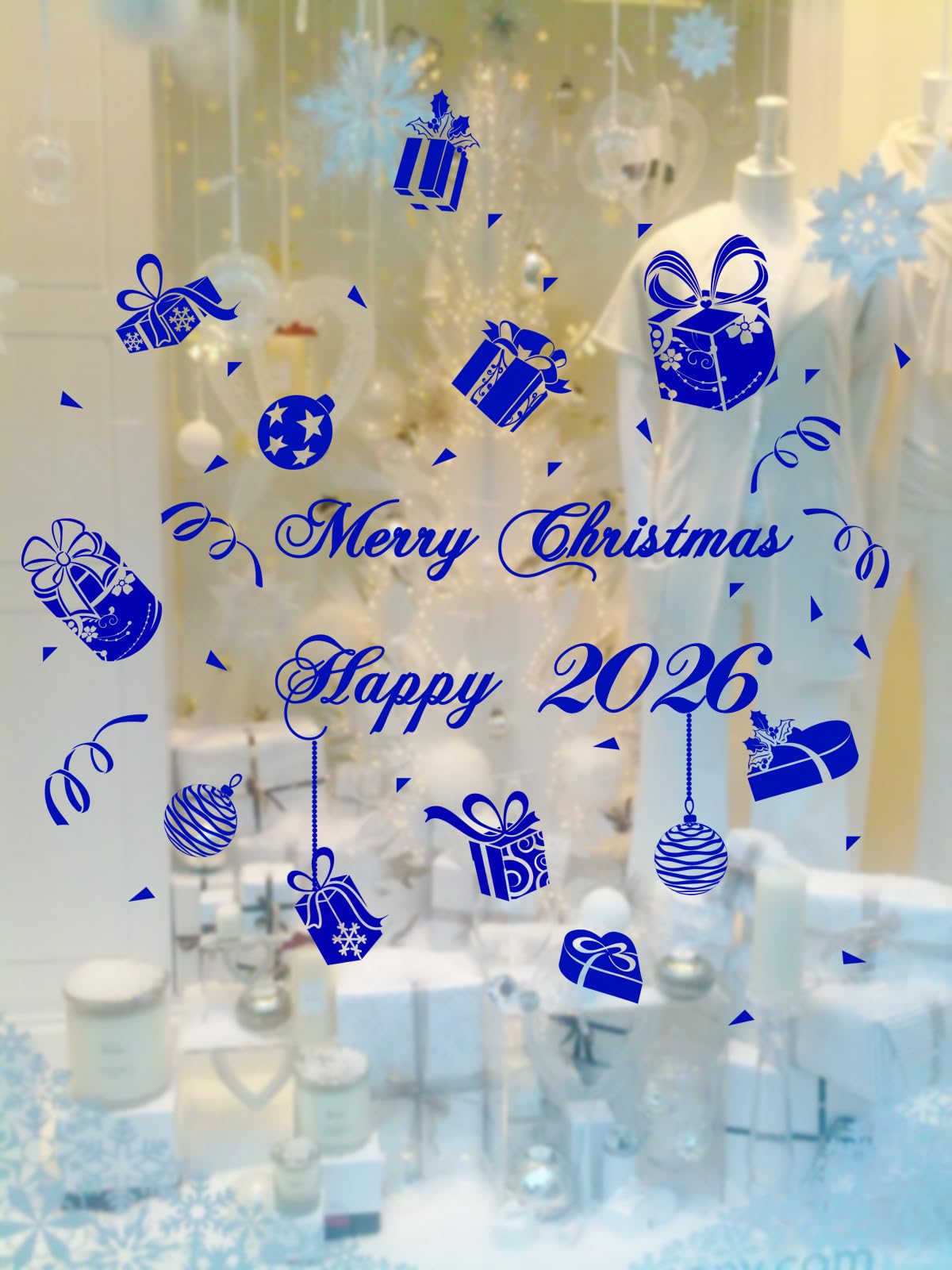 Autocollant Merry Christmas vinyle rouge cerise vitrine magasin Noël