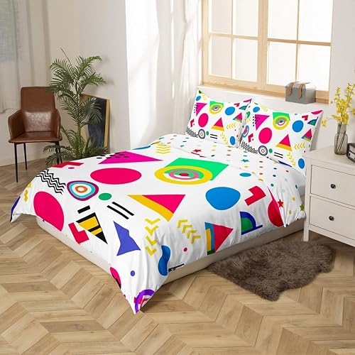 Miniatura 2 de Juego de funda de edredón de geometría de los años 80 y 90, estilo hipster, estilo moderno, estilo de los años ochenta, tamaño Queen, triángulo