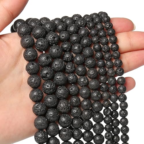 35 cuentas de piedra natural de 2564 pulgadas (10 mm) con cuentas de lava negra que son piedras para sanación de la energía. Piedras preciosas para