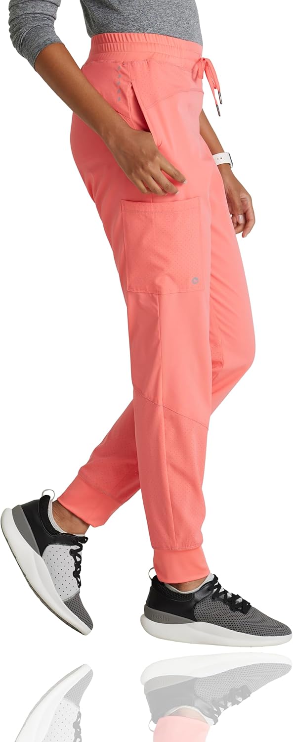 BARCO One Boost Scrub Jogger for Women - Yoga Style Medical Jogger, Mid-Rise, 4-Way Stretch Women's Scrub Pant Sunset Coral Small Petite - Image 3