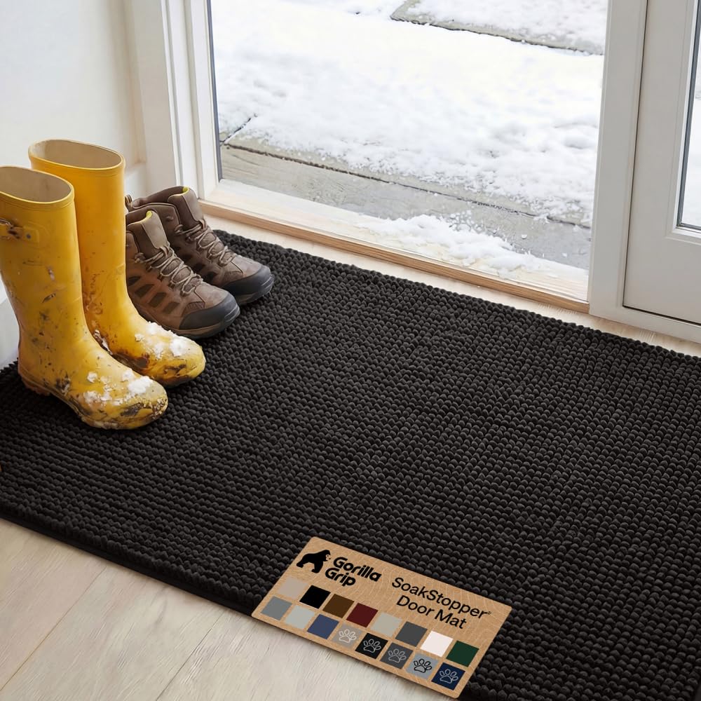 GORILLA GRIP SoakSTOPPER Dog Door Mat, Machine Wash and Dry, 48x30 Black