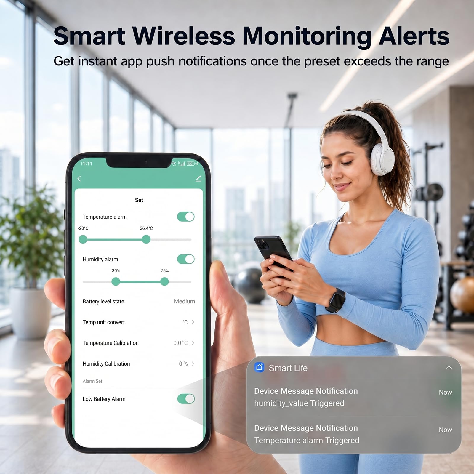 Termómetro & Higrómetro WiFi Inteligente – Sensor de Temperatura y Humedad con Alertas en App, Compatible con Alexa, Pantalla LED Retroiluminada – Monitor de Interior para Hogar y Invernadero