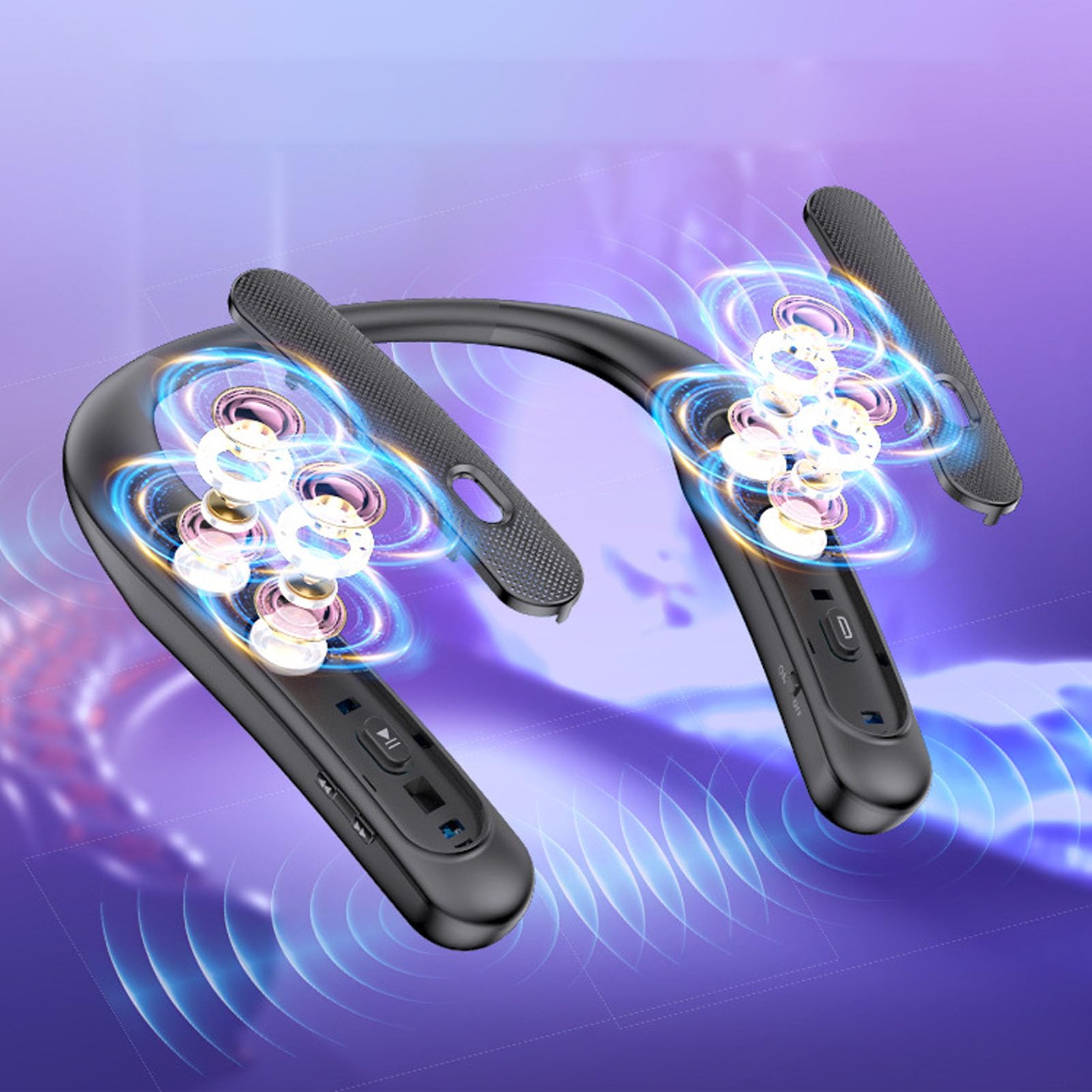Asixxsix Altavoz Bluetooth de Banda para la Banda para el Cuello, Altavoz de Cuello de Sonido Estéreo 3D con Tiempo de Juego de 12 H y Micrófono Incorporado, Altavoz Inalámbrico,