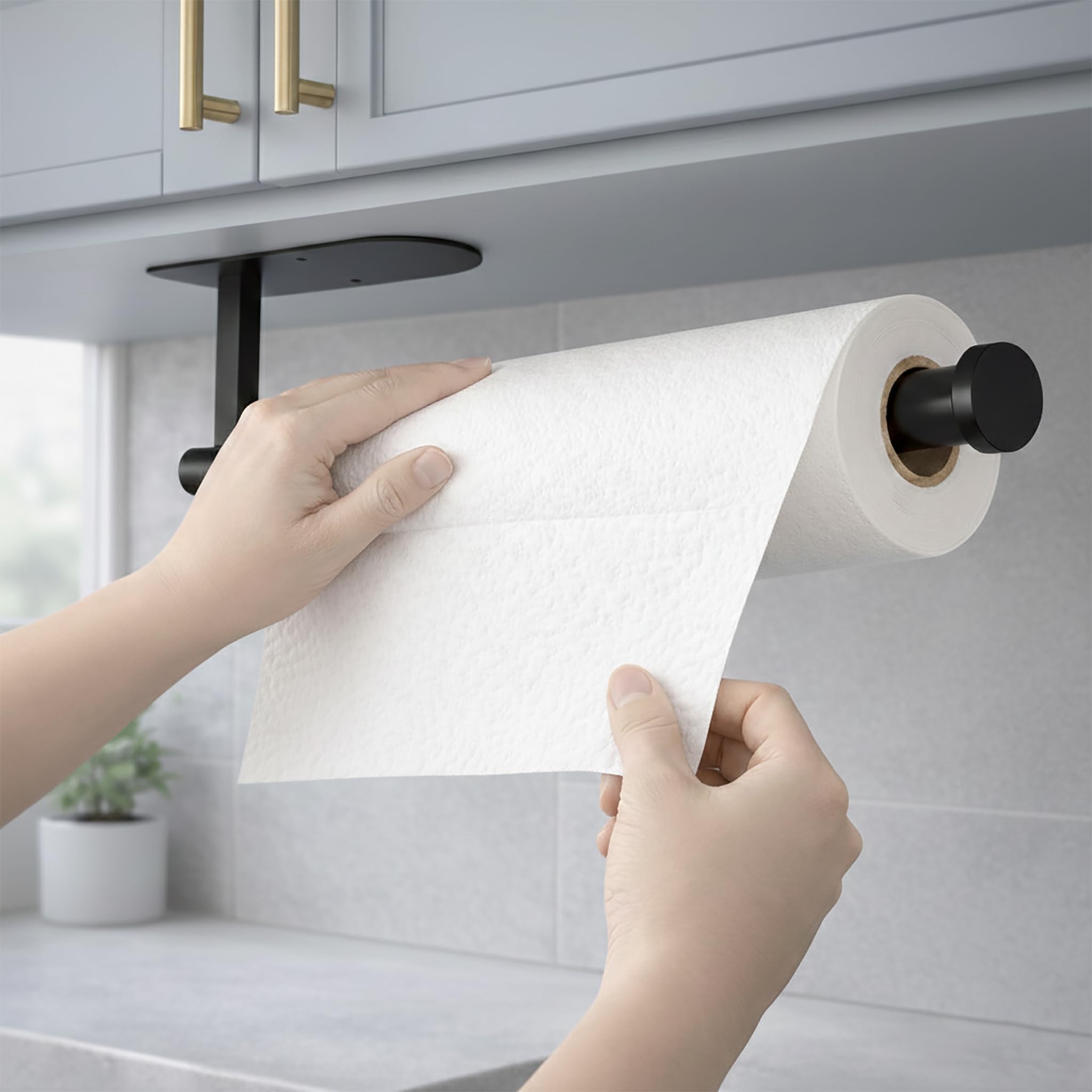 Funvolution Paper Towel Holder Under Cabinet, Self Adhesive or Screw Mounting, Paper Towel Holder, SUS304 Stainless Steel Paper Towel Holder Wall Mount for Kitchen, Countertop, Cabinet, Bathroom