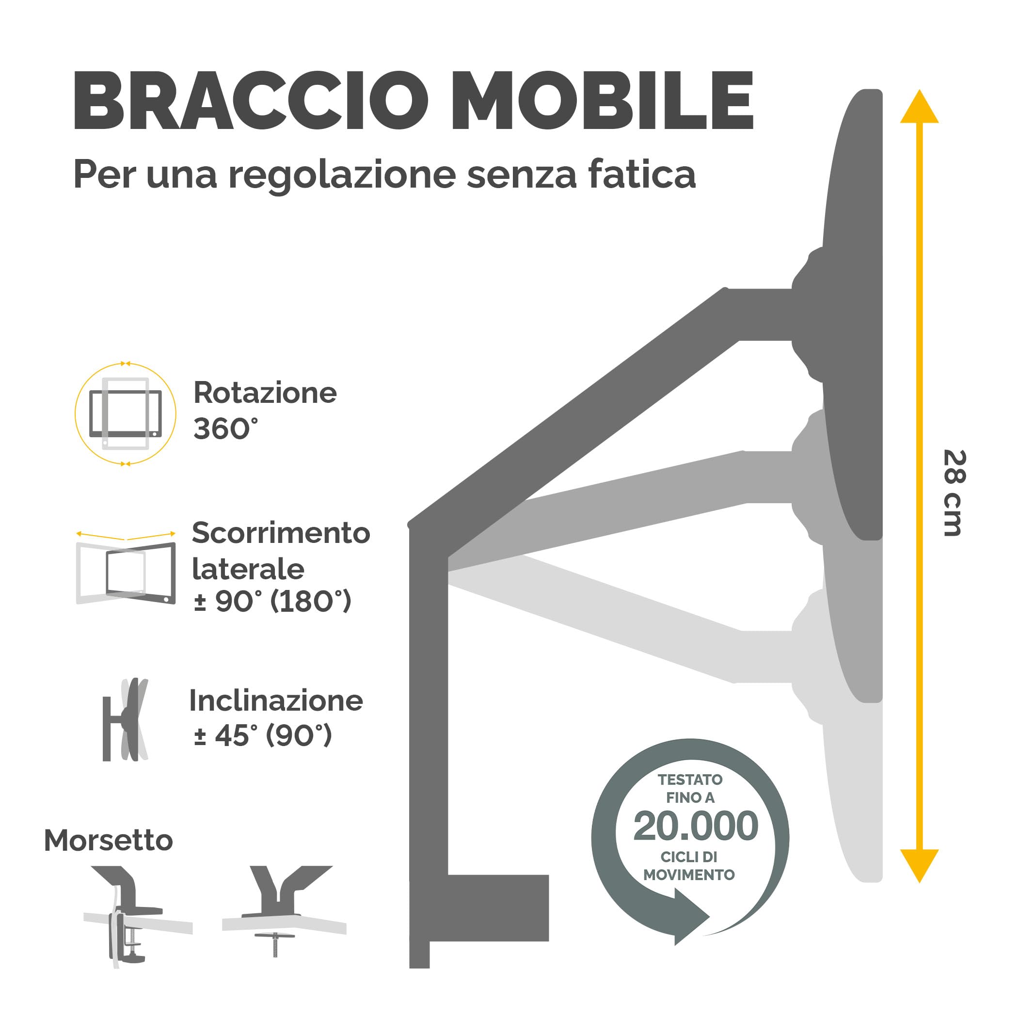 Fellowes Braccio monitor singolo Platinum Series, con molle a gas, con funzioni di oscillazione, inclinazione, rotazione, 2 porte USB, dimensioni massime monitor 30" (9 kg), Nero