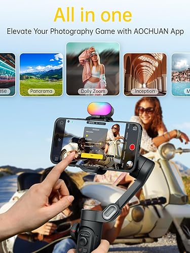 Miniatura 6 de AOCHUAN Estabilizador de cardán de 3 ejes para smartphone, cardán con luz de relleno magnética RGB, rueda de enfoque de seguimiento facial mejorada,