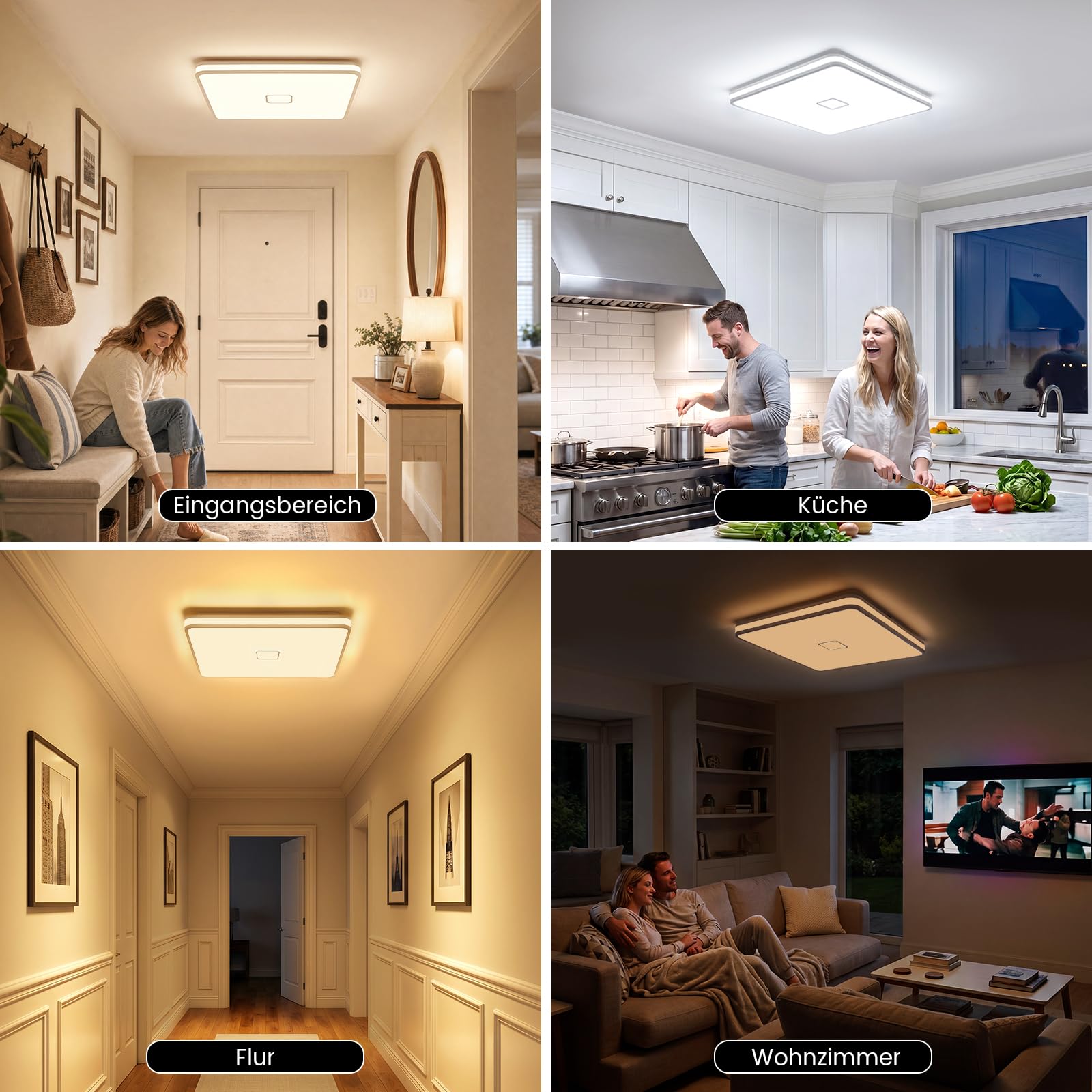 Deckenlampe eckig 24W, led deckenleuchte dimmbar mit App, Badezimmer Lampe decke Warmweiß/Naturweiß/Kaltweiß(3000-5000K) mit Nachtlicht, Badlampe modern für Bad Küche Schlafzimmer Wohnzimmer Flur 32CM