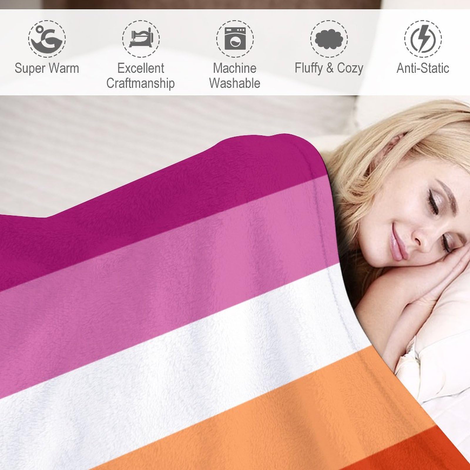 Koc flanelowy, flaga dumy lesbijek narzuta koc na kanapę sofę łóżko biuro, miękki i wygodny bez mechacenia