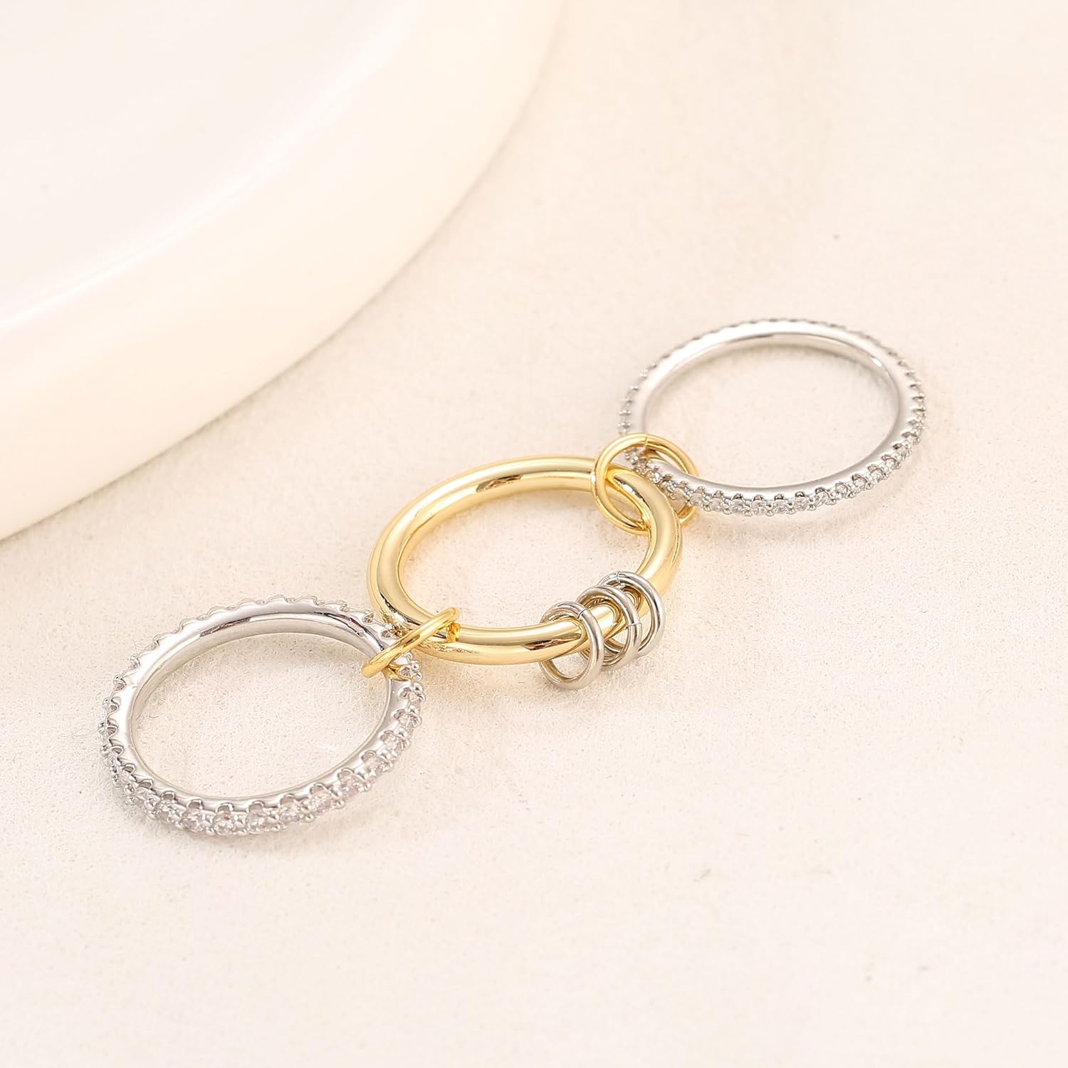 14K Gold Interlocking Stackable Rings for Women – Silver Gold Stack Ring Set with CZ, Two Tone Interlocked Stacked Ring, Multi-layer Statement Ring Jewelry - Image 6