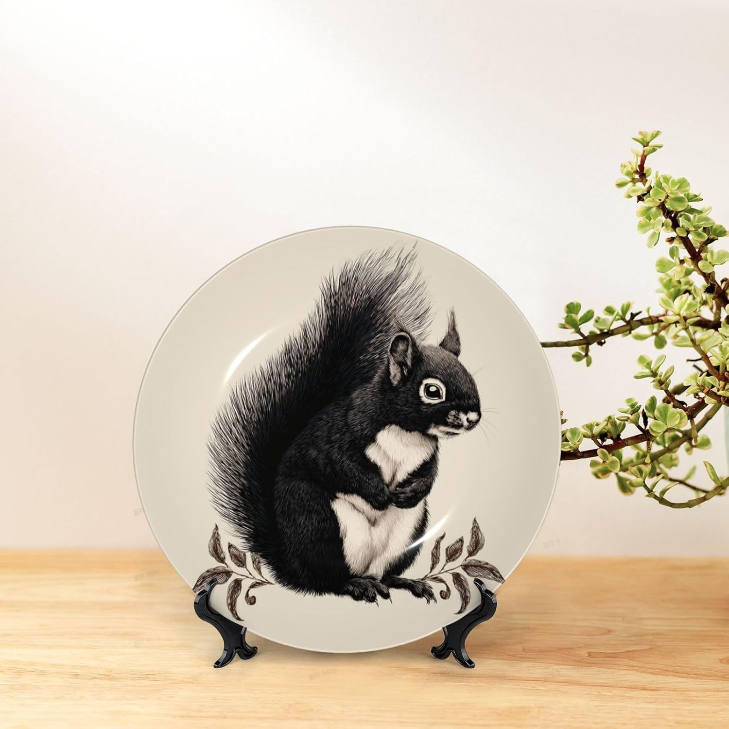 Decorative Plate 10in Bone China Dessert Plates with Display Stand Ceramic Ornament Ceramic Skunk Decorative Plates Art Crafts Porcelain Plate for Home Club Living Room
