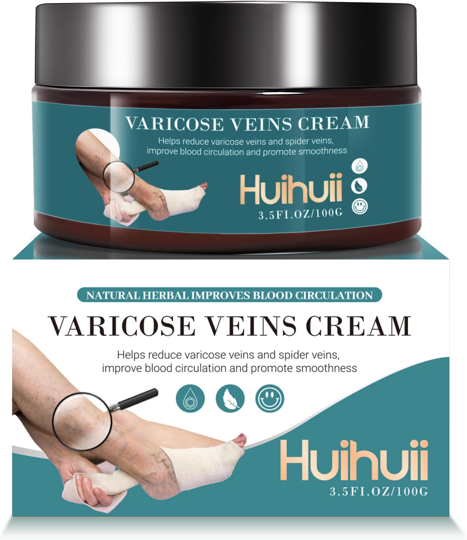 HuihuiiVaricose Veins Cream-3.5 Oz Varicose Veins Cream for Legs, Varicose Veins Cream Helps for Spider Vein, Varicose Veins Pain Relief, Improves Blood Circulation