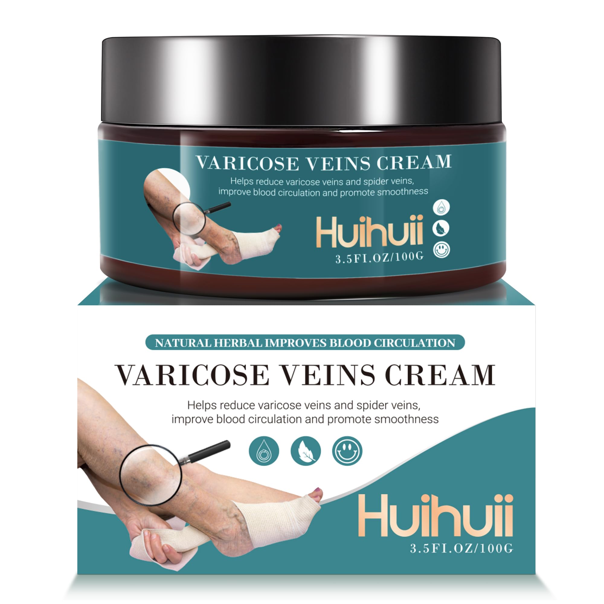 HuihuiiVaricose Veins Cream-3.5 Oz Varicose Veins Cream for Legs, Varicose Veins Cream Helps for Spider Vein, Varicose Veins Pain Relief, Improves Blood Circulation
