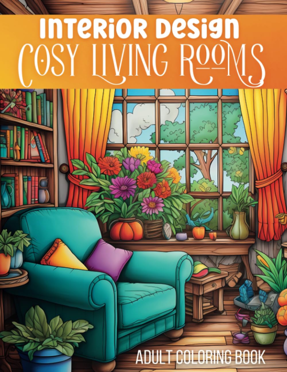 Cosy Living Rooms Interior Designs Adult Coloring Book: 40+ Stylish New York Loft Apartment, Rustic Farmhouse, Art Deco, Victorian, Moroccan Flair Living Rooms, Grayscale & Pre-shaded Designs
