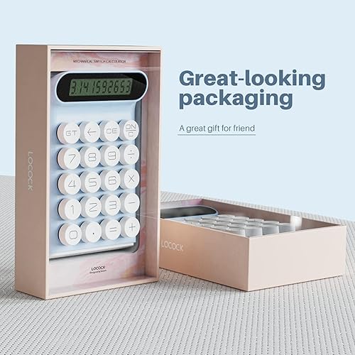 Miniatura 5 de Calculadora de interruptor mecánico, portátil para oficina diaria y básica, pantalla LCD grande de 10 dígitos (azul) Negro -,Crema,Rosado