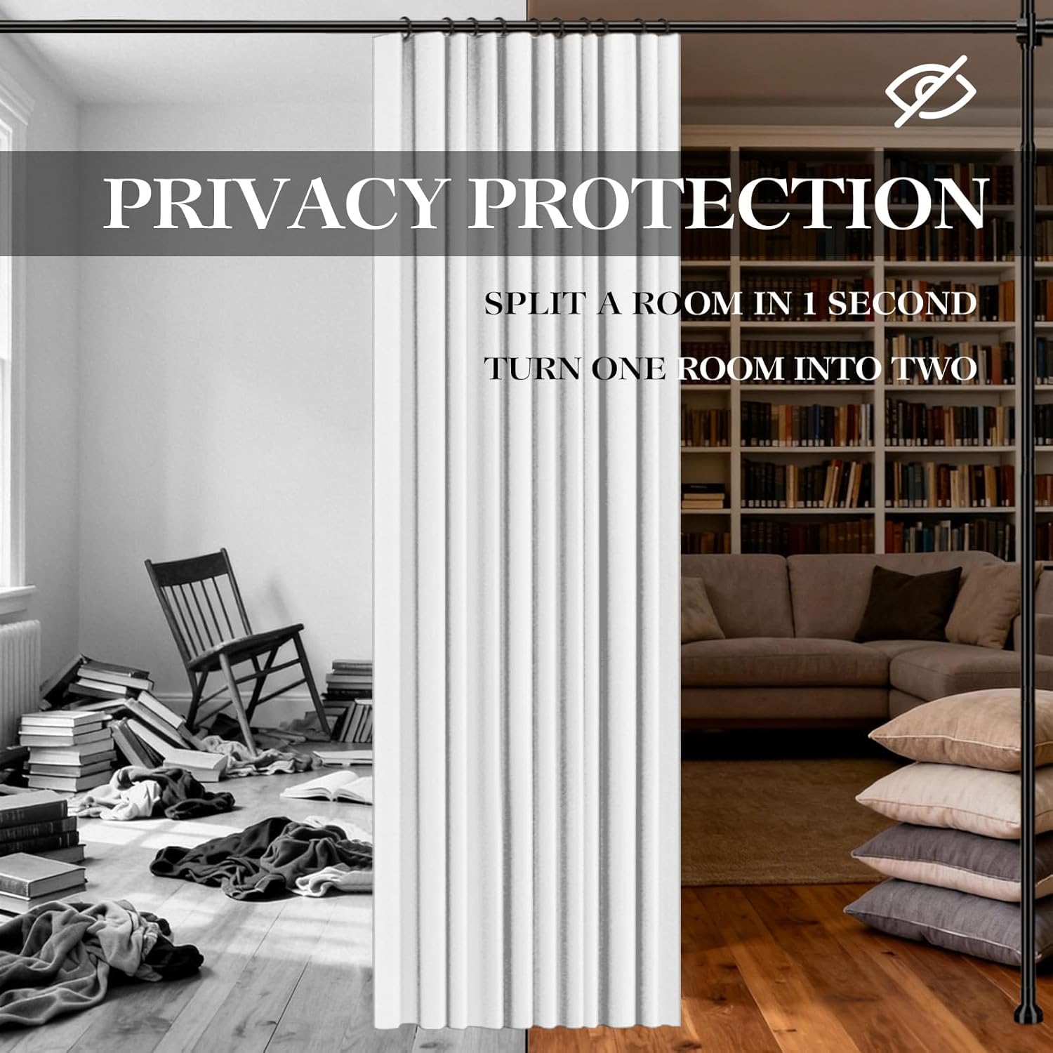 Room Divider Curtain Set-No Drilling Curtain Rod Set, Privacy Curtains for Room Divider, Divider for Room Separation for Apartments White-100 W x 84" L(Pack of 1)