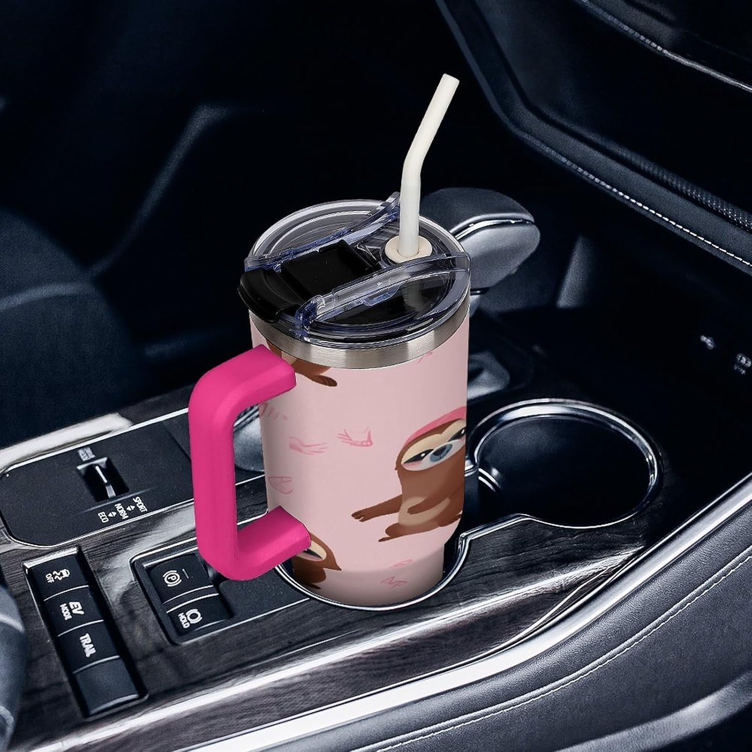 40 Oz Insulated Mug with Handle, Stainless Steel Sloth-pink Printed Travel Mug Portable Leak-proof Large Car Mug for Home, Office Or Car