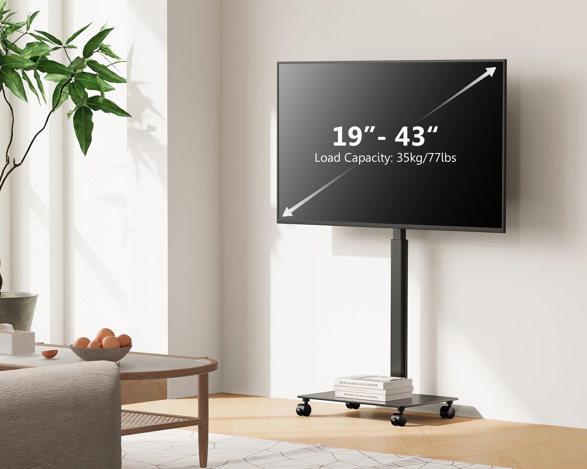 FITUEYES Soporte TV Ruedas para Pantallas de 19 a 42 Pulgadas,16 Ajustes de Altura,Soporte TV Suelo es Giratorio e Inclinable,Máxima VESA 200 * 200mm,Base de Cristal