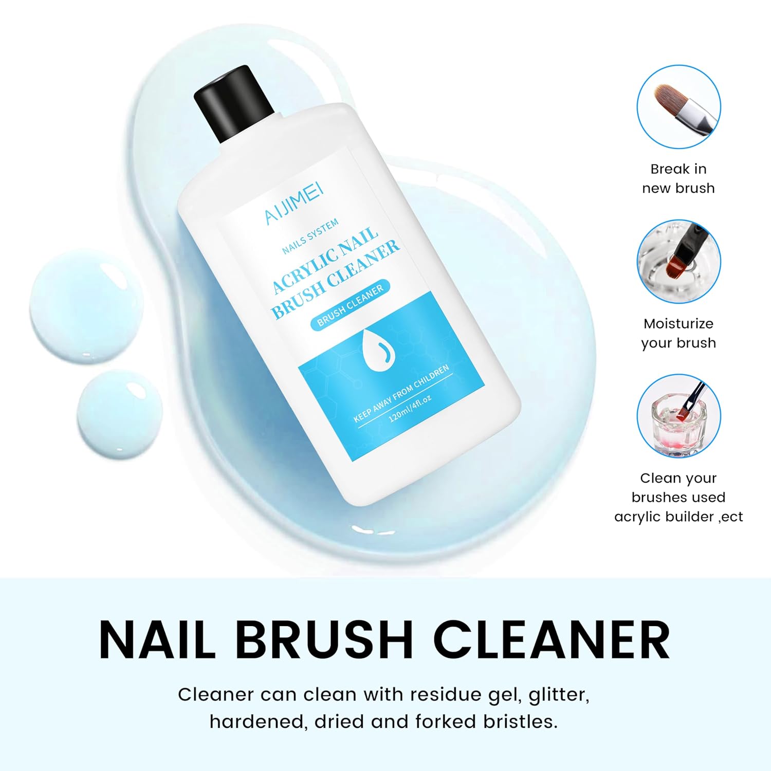 Nail Brush Cleaner 120ml Acrylic Brush Cleaner Efficient Nail Cleaner for Acrylic Nails Professional Brush Cleaner for acrylic Clean and Maintain Your Gel Nail Brushes with Cleaning Solution