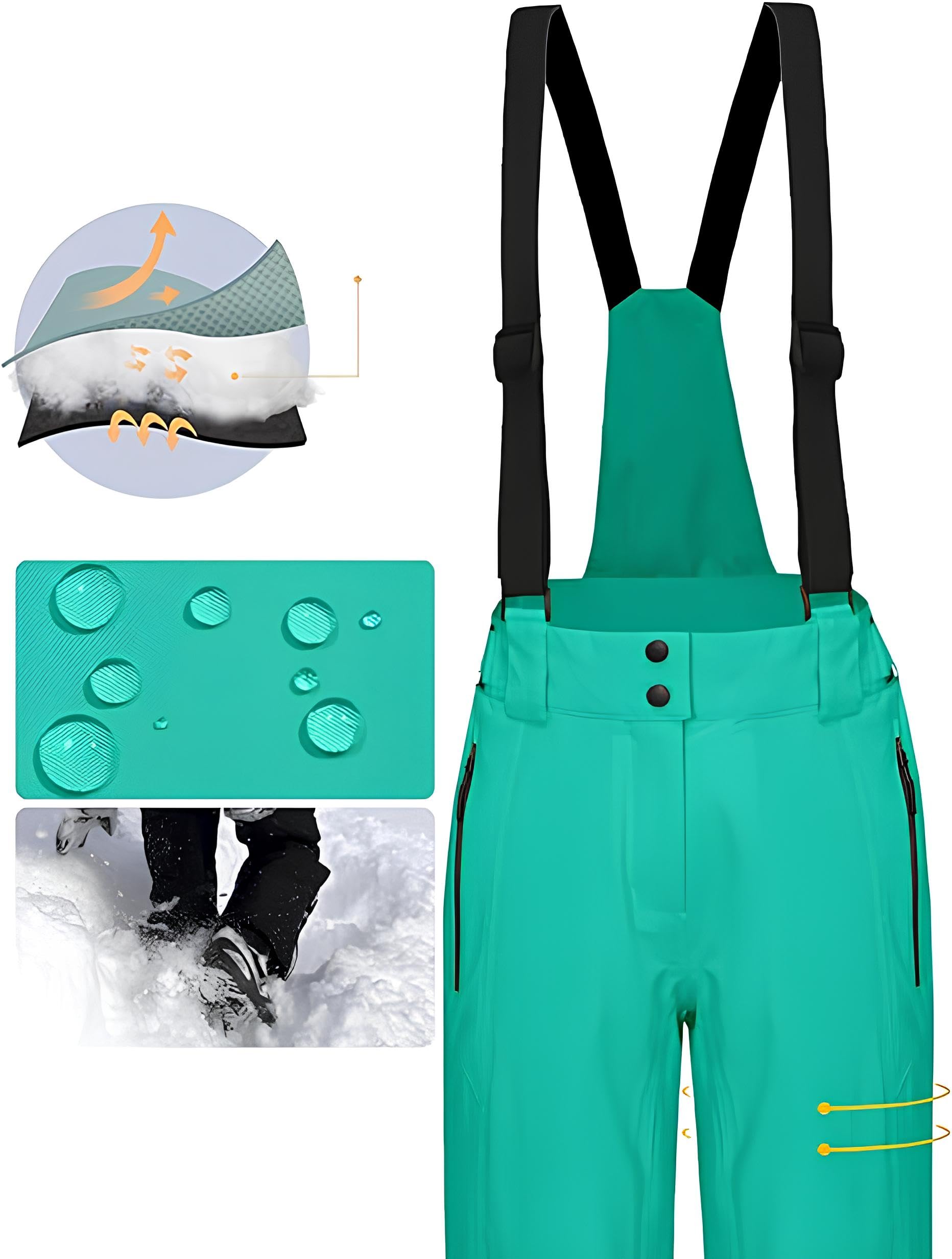 Damskie wodoodporne spodnie narciarskie typu bib zielone rozmiar S, regulowane spodnie snowboardowe z wiatroodpornym materiałem, zimowe spodnie śnieżne do jazdy na nartach i aktywności outdoor