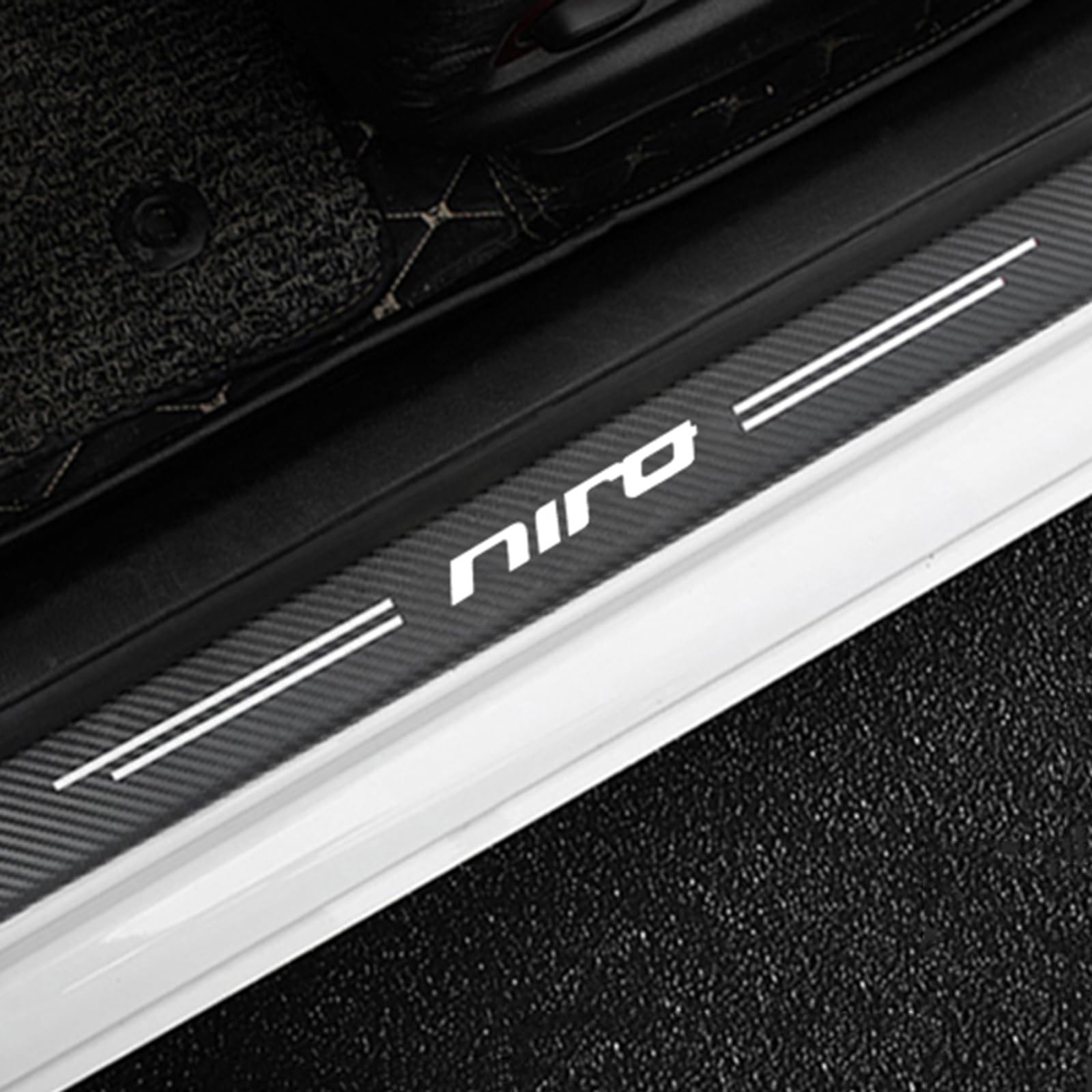 Jymlov Niro White 4Pcs Car Door Sill Protector Strips Carbon Fiber Threshold Protective Film Kick Plate Cover Sticker For K-Ia Car Accessories,
