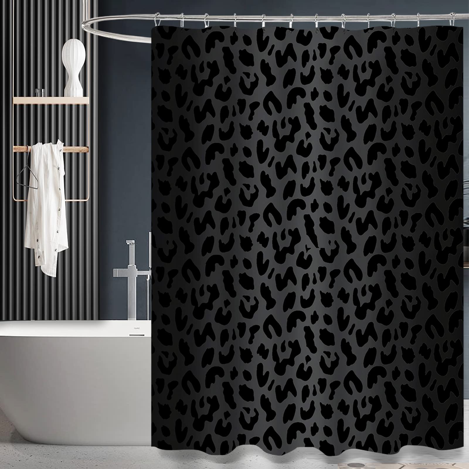 ZTTXL Leopard Print Shower Curtain (72" x 72"), Black Leopard Print, Polyester Fabric Set for Bathroom with Hook (D2) — image 1