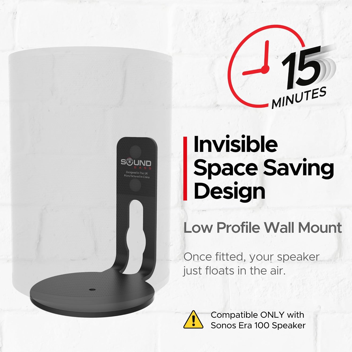 Sound Bass ERA100 Wall Mount Bracket, Low Profile, Black, Twin Pack, Compatible with Sonos ERA 100 Speaker, Complete with All Fixing Hardware - Image 3