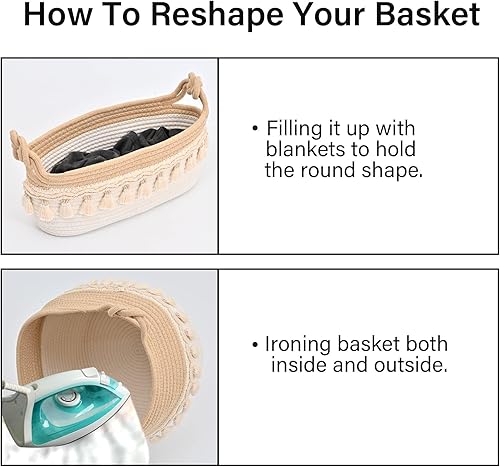 Miniatura 4 de Cestas tejidas para organizar, cestas pequeñas de 12.5 x 6.5 x 5 pulgadas para regalos, cestas de almacenamiento de papel higiénico vacías con asas,