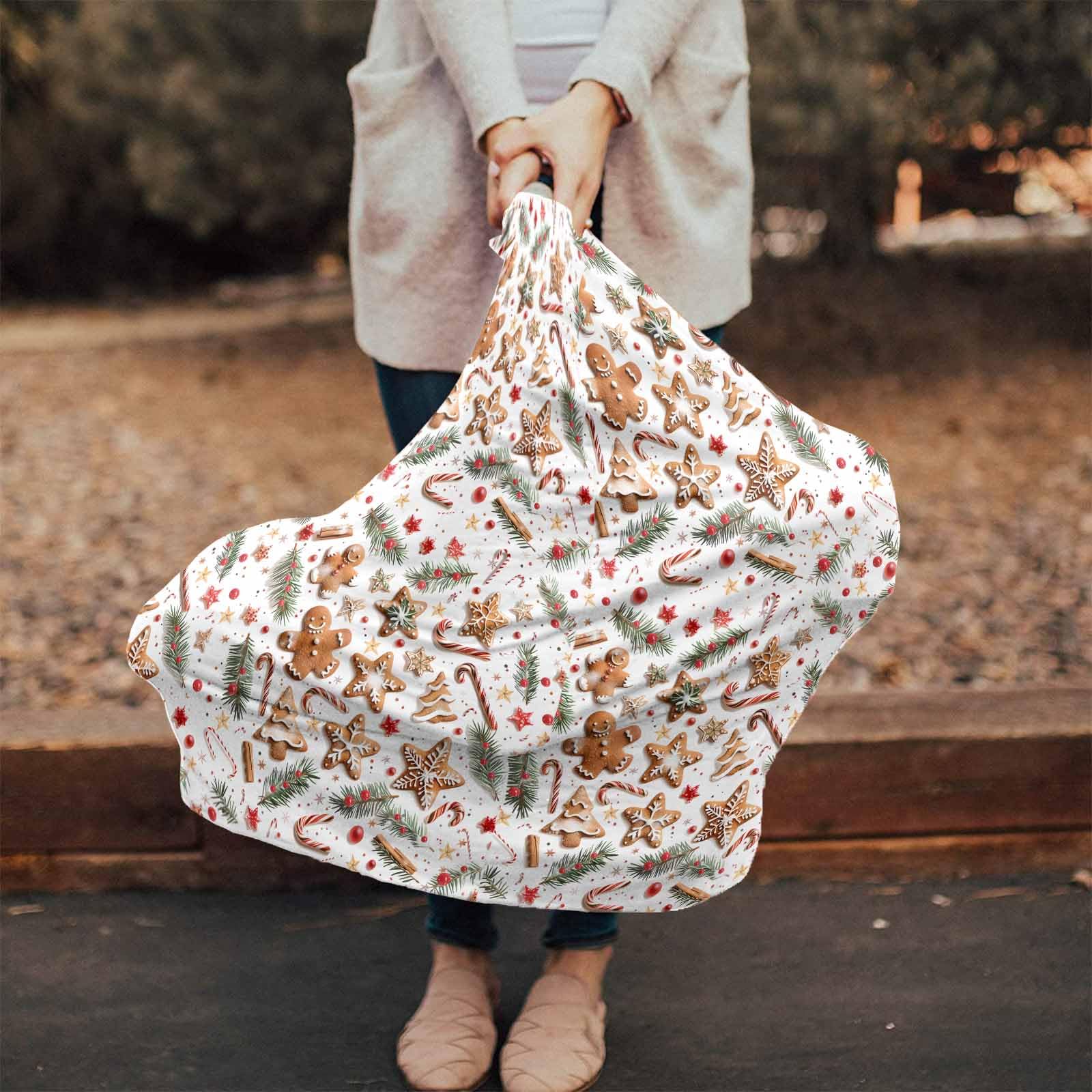 Nursing Cover for Breastfeeding Scarf, Candy Gingerbread Man Stars Xmas Trees Plants Baby Car Covers Super Soft Multi Use for Canopy Shopping Cart Cover Blanket Stroller Cover