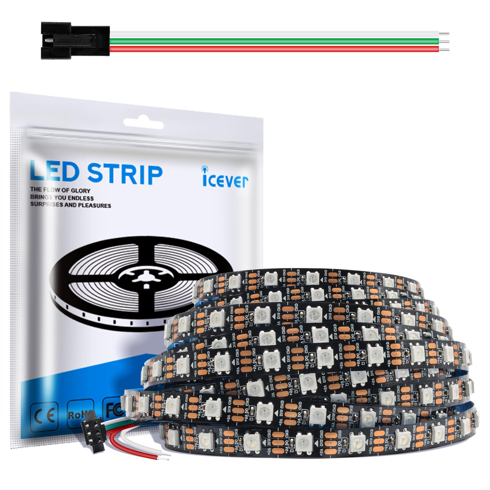 16.4FT WS2812B 5V LED Strip Lights 300 Individual Addressable RGB IC 5050SMD LEDs - Flexible Black PCB IP30-60LEDs/m MagicRGB Dream Color for DIY Chasing Color Project (No Power Supply & Controller)