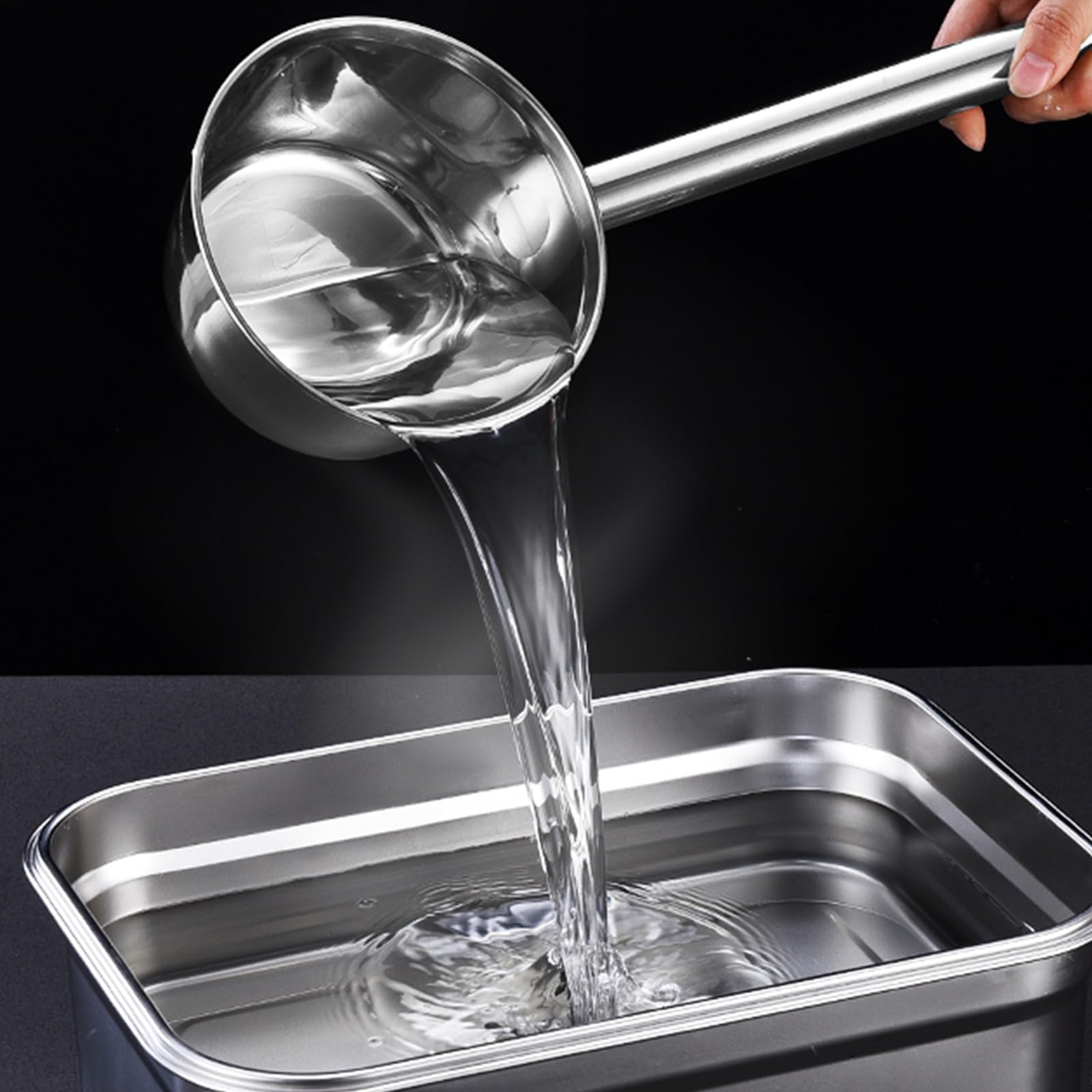 Cucharón de acero inoxidable con mango extendido para uso profesional en cocina y restaurante, cuchara de agua de agarre ergonómico, cucharón multiusos