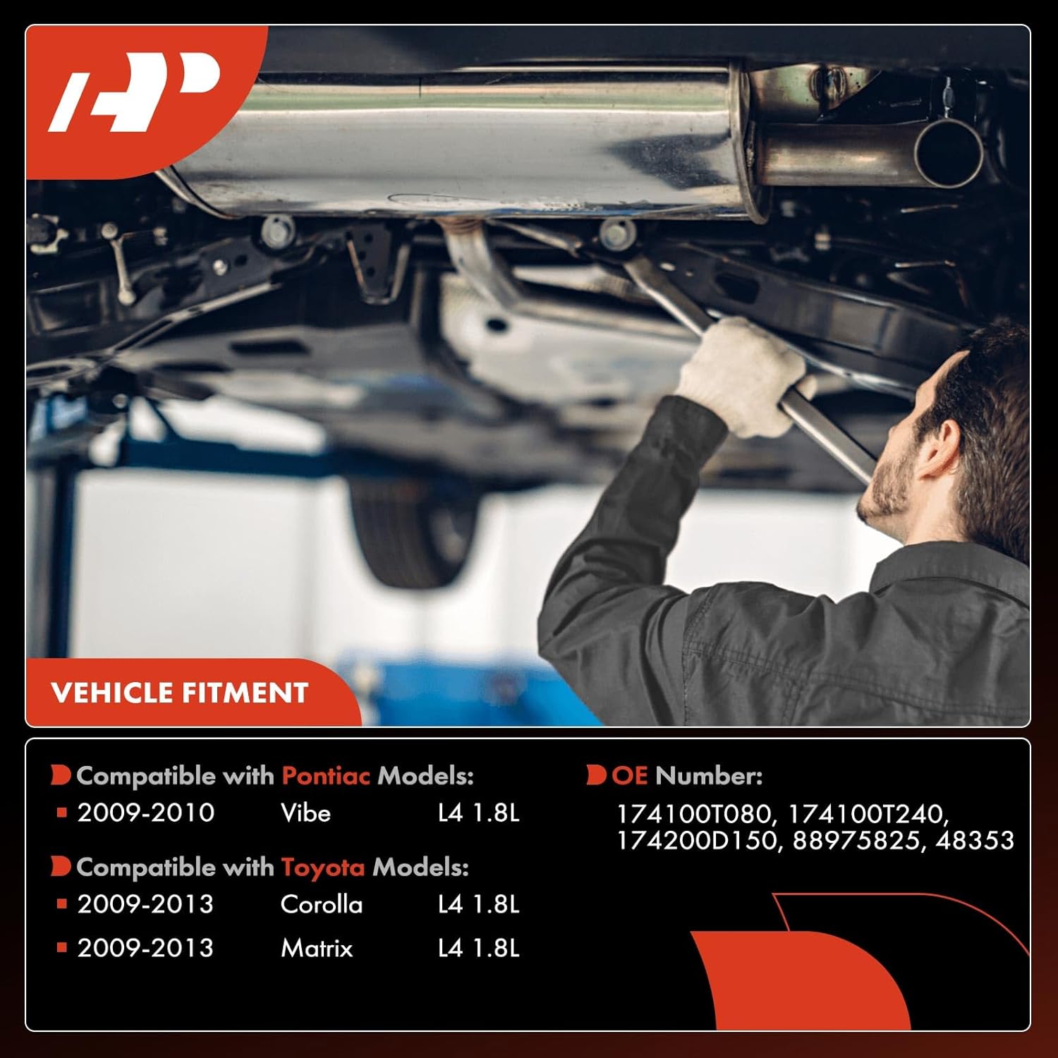 A-Premium Front Catalytic Converter Kit Direct-Fit Compatible with Toyota Corolla 2009-2013, Matrix 2009-2013 & Pontiac Vibe 2009-2010, 1.8L, EPA Compliant, Replace# 174100T080