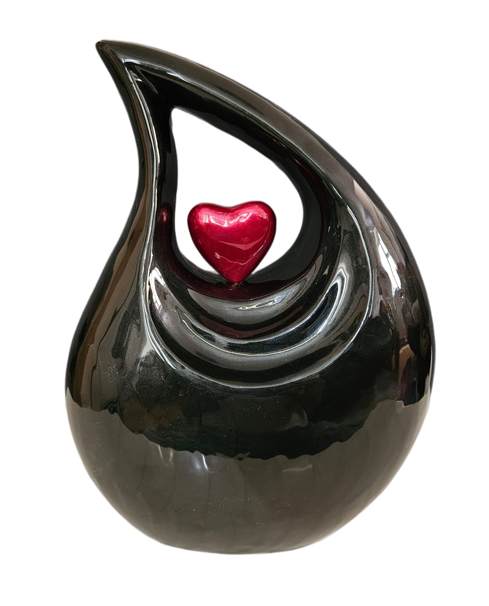 Royal Rapture Urn for ashes Cremation Memorial funeral Teardrop Jar Love Urns decorative Human Adult Child (Black- Red Heart, 12") RT02-05
