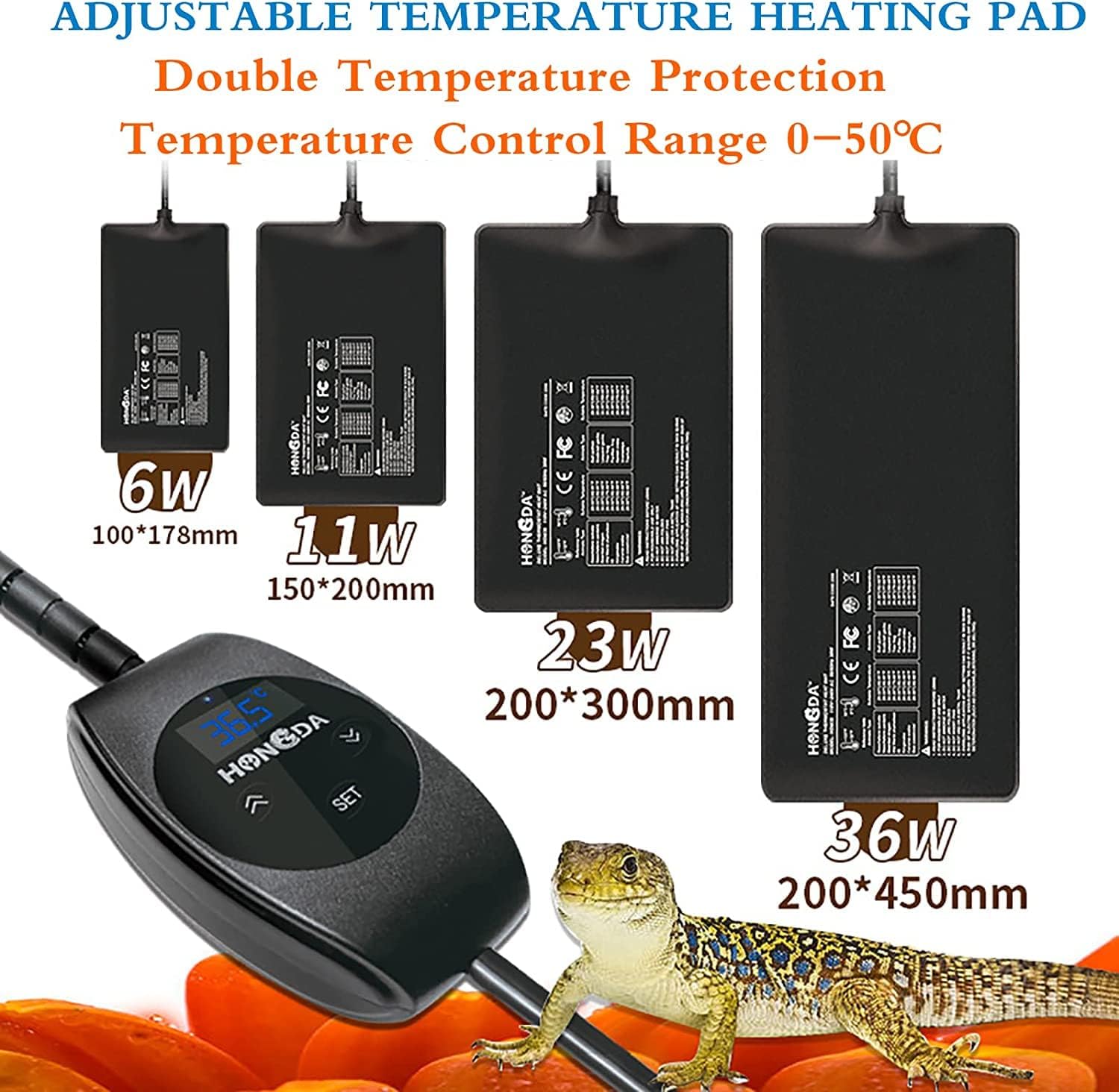 Reptile Heat Mat Reptile Heating Pad With Temperature Adjustment, Waterproof Reptile Warmer Mat Pad, Aquarium Tortoise Terrarium Tank Heating Mat For Lizard/Spider/Frog/Snake/Plant,36W(20X45CM) ( Size