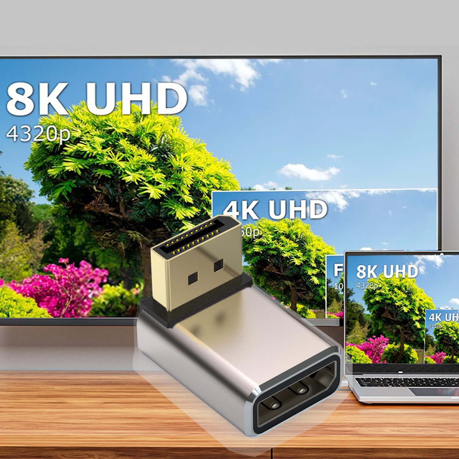 Zestaw 2 Adapterów DisplayPort, Obudowa ze Stopu 8K UHD HDR Displayport (DP) 1.4 90 Stopni Wygięta w Dół Wtyczka na Gniazdo Przedłużacz Konwerter 8K 60Hz/4K @144Hz