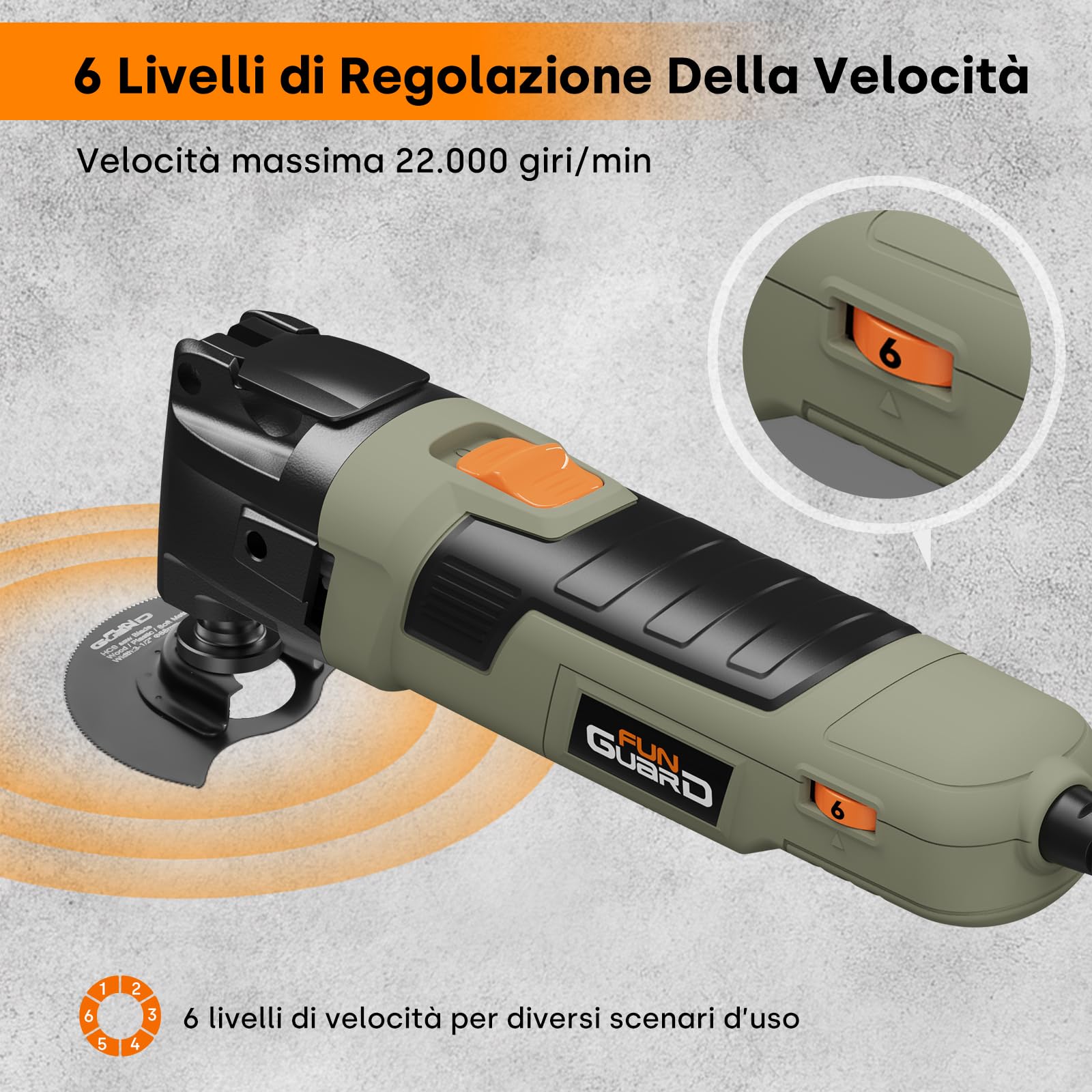 300W Utensile Multifunzione Oscillante, Strumento Oscillante Kit, 15000-22000RPM, 6 Velocità Regolabili, 3.5° Angolo di Oscillazione, 30 Accessori, Per Raschiatura,Taglio,Lucidatura