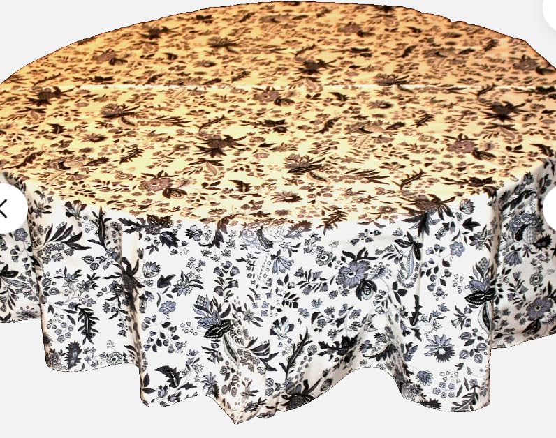 Metr Le Cluny, Versailles Black & White French Provence 100% Coated Cotton Tablecloth, 70 Inch Round