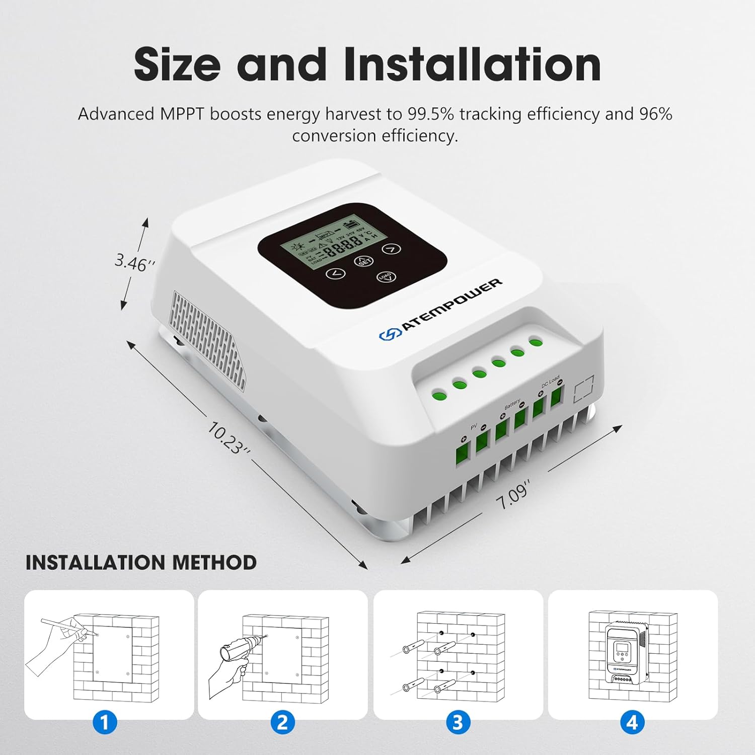 Atempower 60A MPPT Solar Charge Controller - Solar Charge Energy Controllers12V/24V/36V/48V Solar Panel Regulator for LiFePO4 , FLA, SEL, Gel, TernaryD