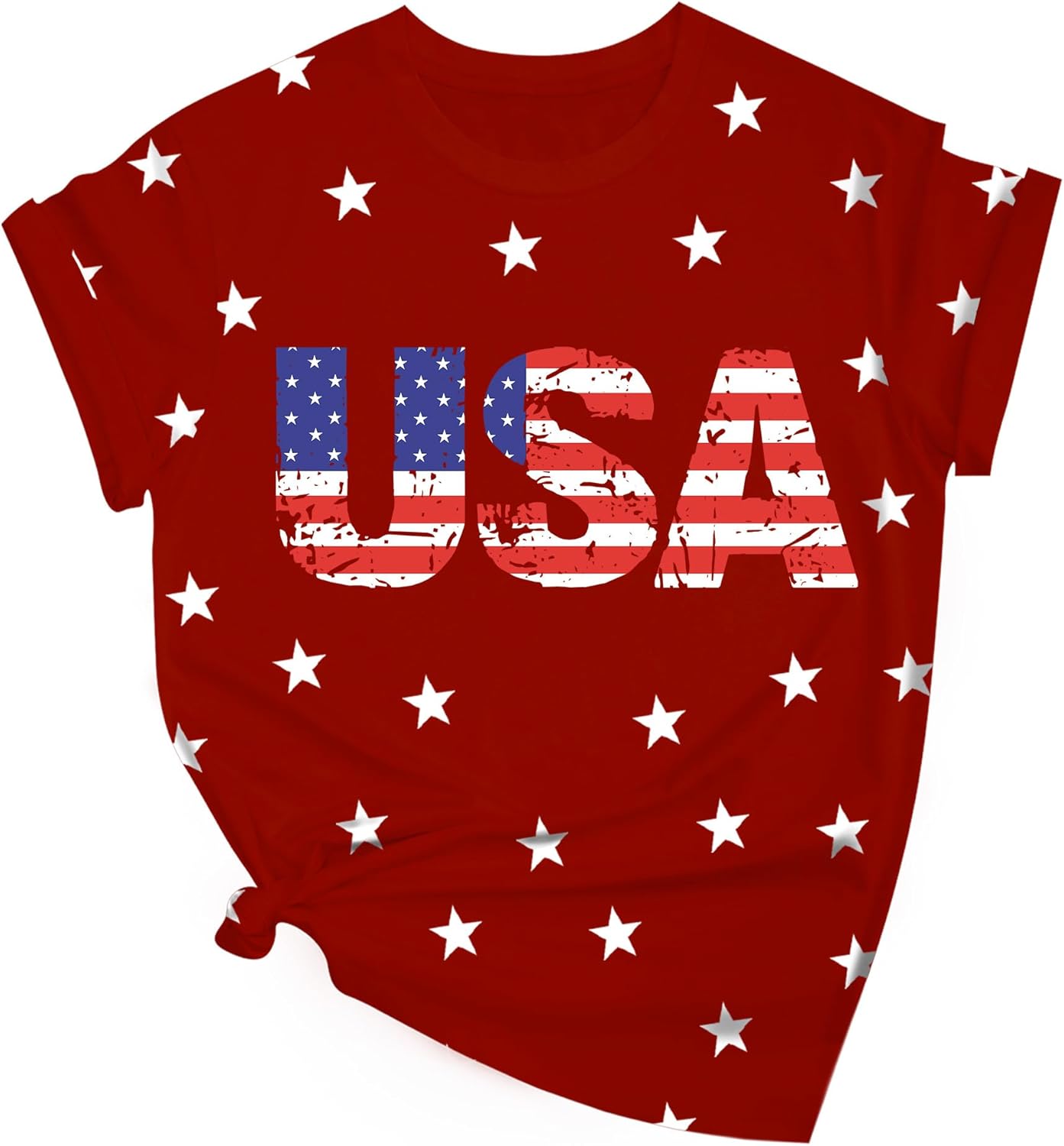 4th of July Shirts Women Plus Size:USA Star American Flag Crew Neck Short Sleeves Tee Patriotic T-Shirt - Image 2