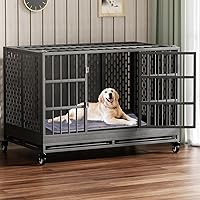 SNUOWU 54/48/42/38 Inch Heavy Duty Dog Crate with Wheels - Folding XL XXL Metal Kennel for Large Dogs, Removable Tray