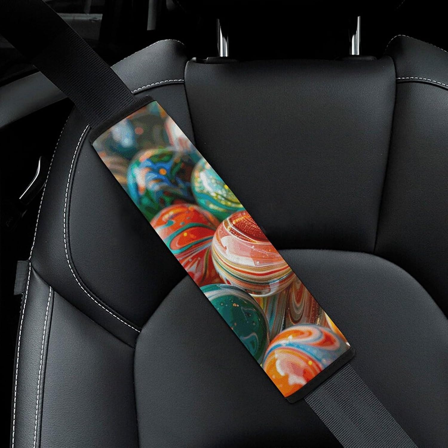 2 PCS Super Soft Car Seat Belt Pad, Cute Colorful Marble Image Printed Waterproof Sweat-Absorbing Seat Belt Covers Backpack Shoulder Pad for All Car Seats Baby Strollers