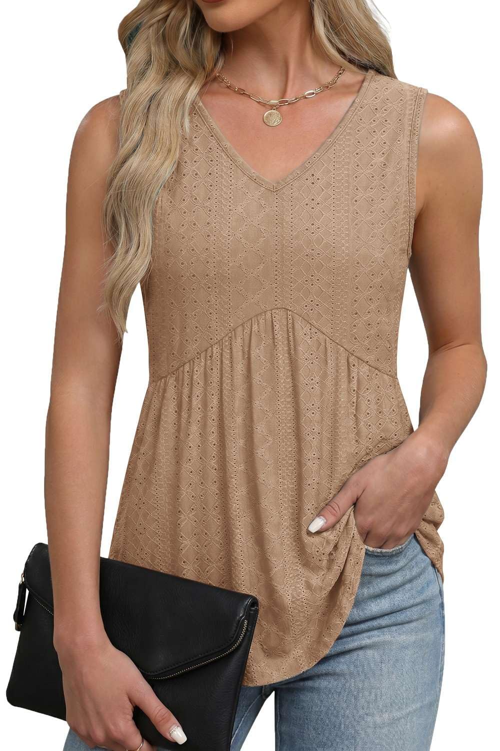 Pawate Damen Tank Tops Sommer Shirts Ärmellose Bluse elegant Oberteil Vorne Falten Tunika blusetop