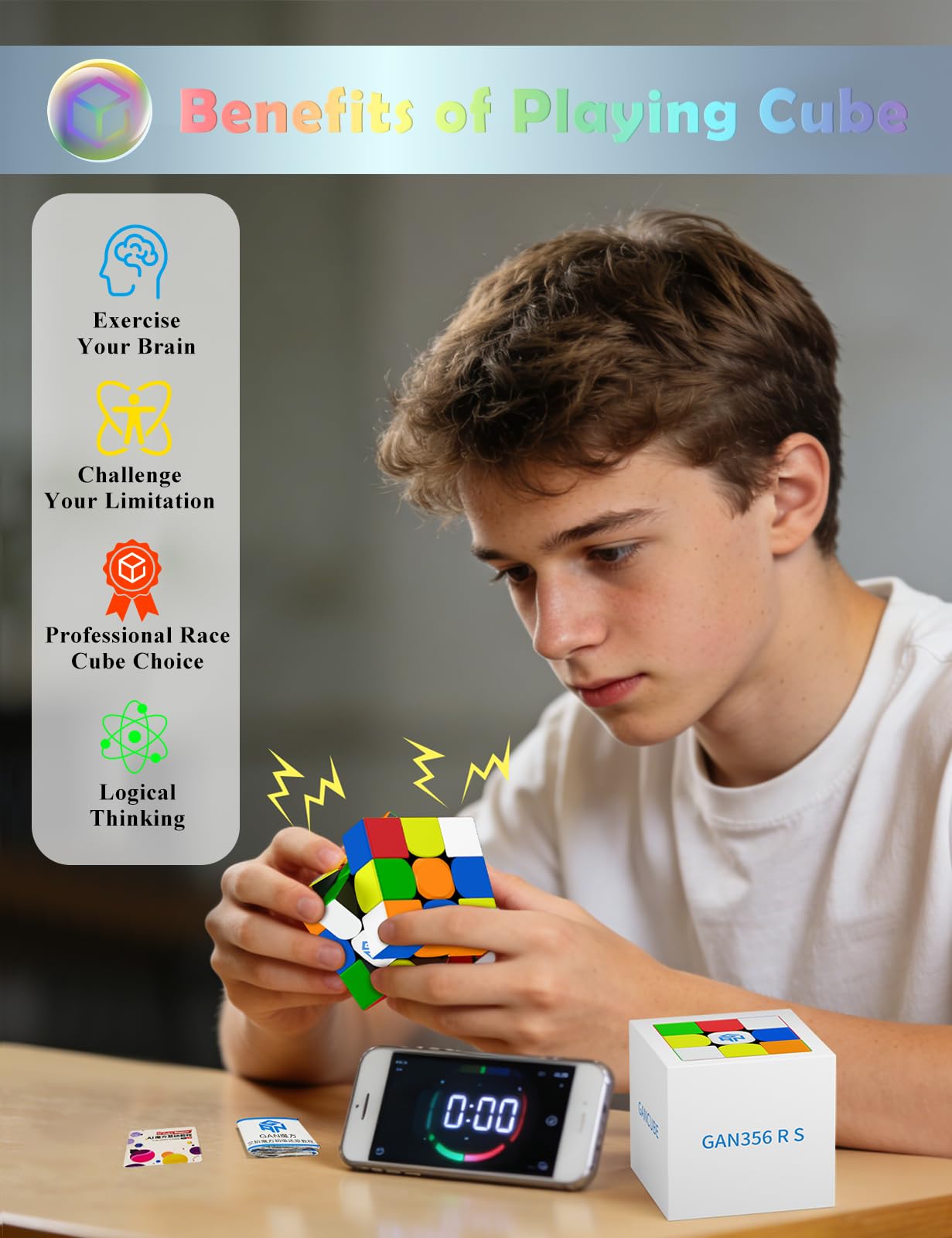 ROXENDA Gan 356 RS 3x3 Kostka Prędkości Stickerless - Magiczna Kostka V3 System Dla Początkujących i Profesjonalistów
