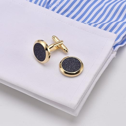 Jonwo Achteck Manschettenknöpfe Mit Edelsteinen - Silber & Gold, 17mm, In Geschenkbox, Für Herren